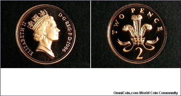 Great Britain 1986 Proof 2 Pence Km# 936 