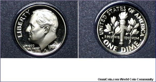 US 1986 Proof 10 Cents (Roosevelt Dime) Km# 195a 