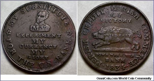 Anti- Andrew Jackson Hard Times Token 