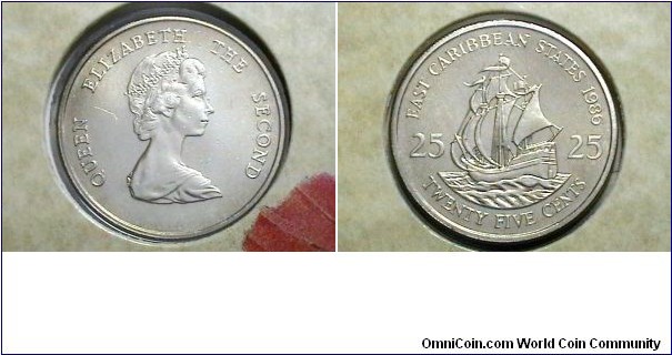 Eastern Caribbean MS 1986 25 Cent KM# 14 