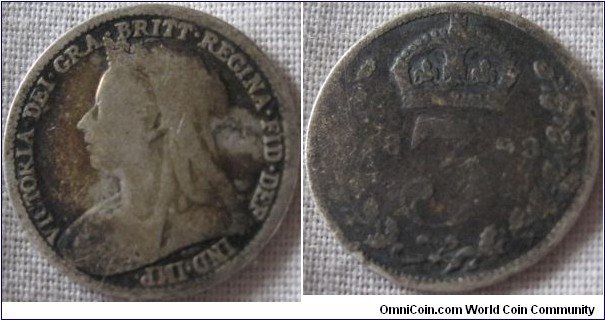 1893 OH 3 pence, fair grade, reverse more worn then obverse