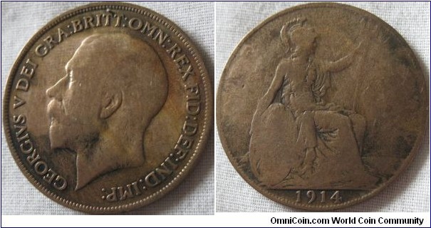 1914 penny, polished average grade