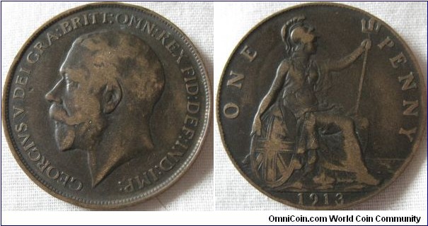 1913 penny, VF weak reverse.