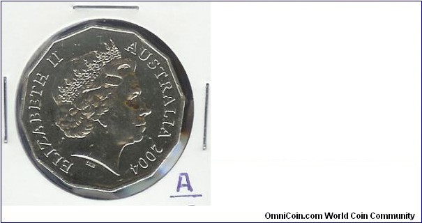 2004 50c Last 'A' of Australia has a Flat Top UNC