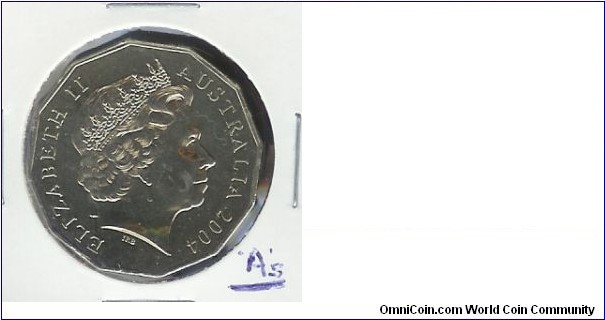 2004 50c Last 'A' of Australia is Pointed