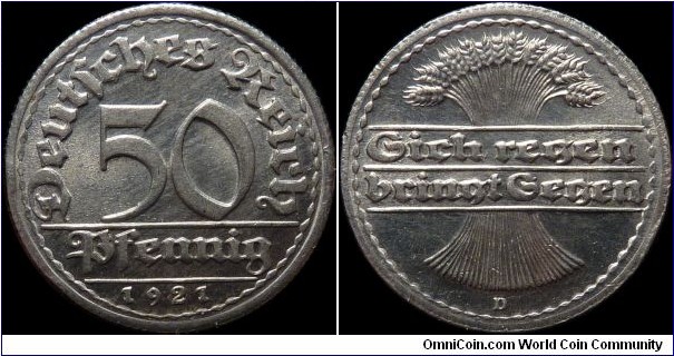 Weimar Republic 50 Pfennig 1921-D