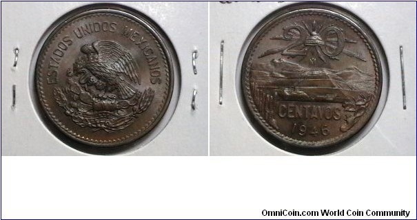 Mexico 1946 20 Centavos Km# 439 