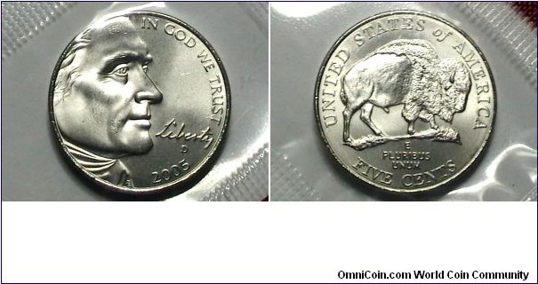 U.S. MS SF 2005-D 5 Cents Bison rev Km# 368 