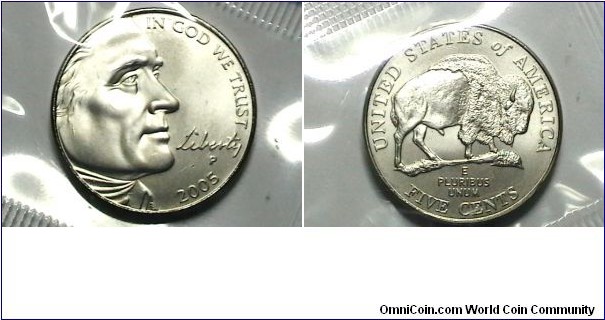 U.S. MS SF 2005-P 5 Cents Bison rev Km# 368 
