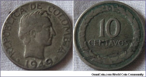 1949 10 centavos from colombia