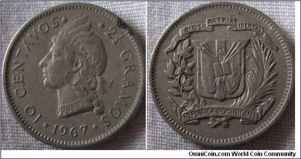 1967 10 centavos 2 1/2 grams of silver very nice grade