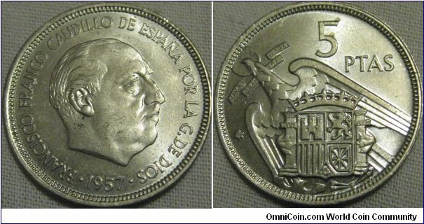 1957 5 pesetas AUNC
M in star