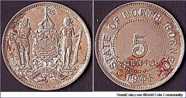 British North Borneo 1941H 5 Cents.