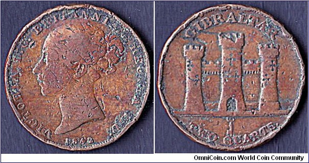 Gibraltar 1842 2 Quarts.

A scarce coin.