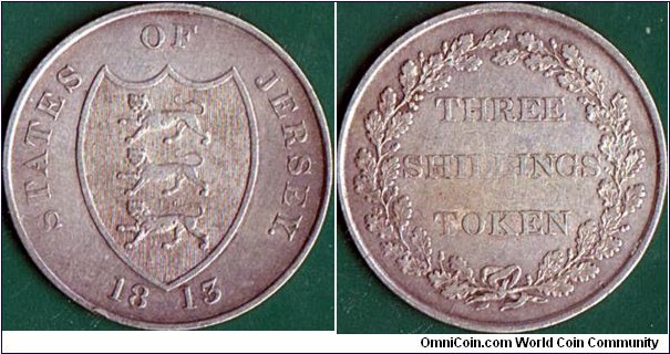 Jersey 1813 3 Shillings.

A very scarce coin.