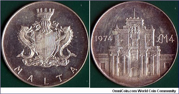 Malta 1974 4 Pounds.

Cottonera Gate.