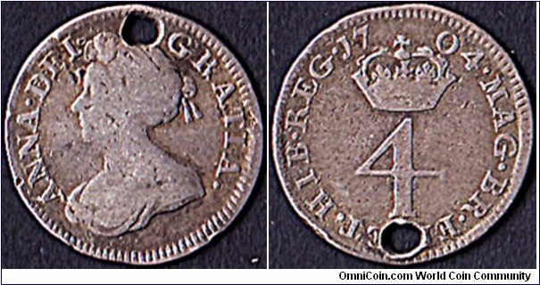 England 1704 Maundy 4 Pence.