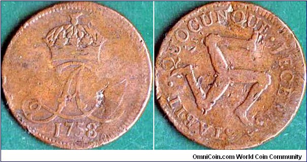 Isle of Man 1758 1 Penny.