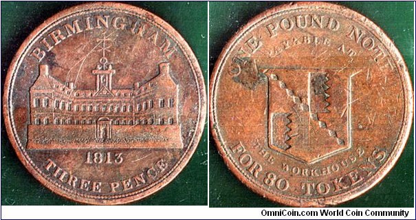 Birmingham Workhouse 1813 3 Pence.

A huge copper coin!