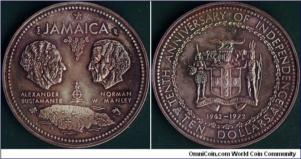 Jamaica 1972 10 Dollars.

10 Years of Independence.