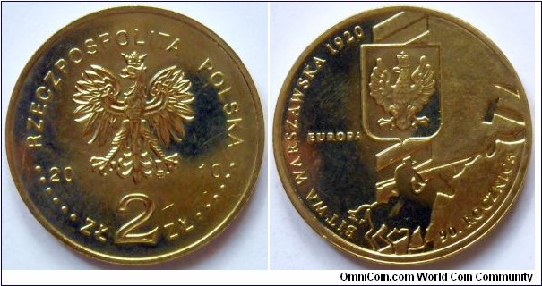 2 zlote.
2010, 90th Anniversary of the Battle of Warsaw 1920. Metal; Nordic Gold. Weight; 18g.
Diameter; 27mm.
Mintage; 1.200.000 units.