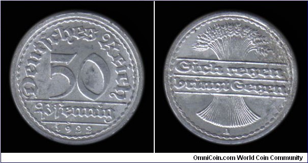 1922A 50 Pfennig, Weimar Republic