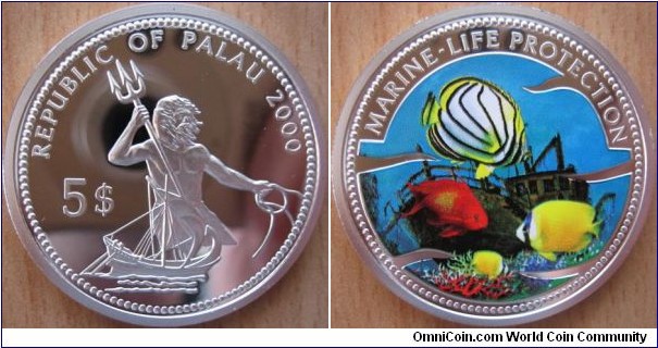 5 Dollars - Fishes and coral - 25 g Ar .900 Proof - mintage 3,000