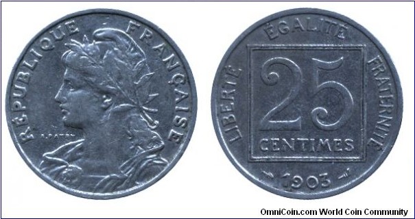 France, 25 centimes, 1903, Ni, 24mm, 7g.