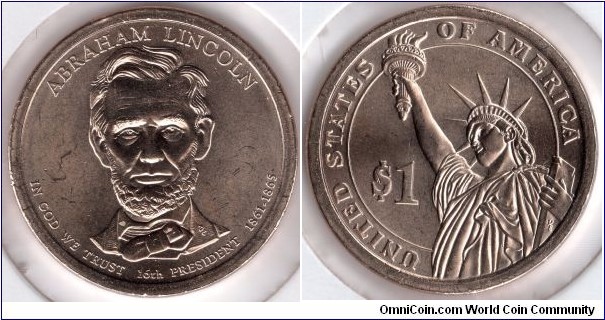 Abraham Lincoln - 16th President. 1 Dollar coin