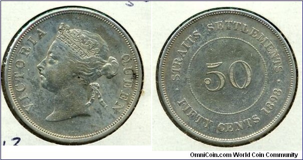50-cent silver, Straits Settlements 1898.
