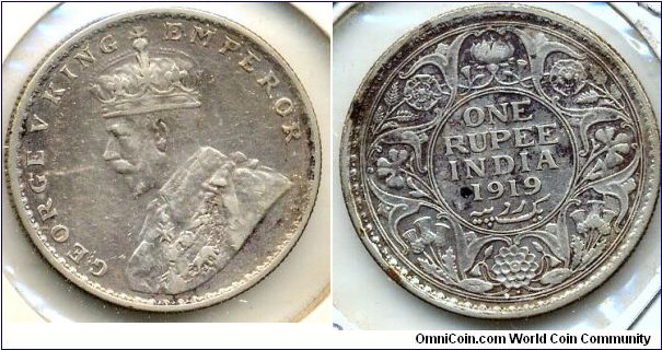 One Rupee, silver, King George V.