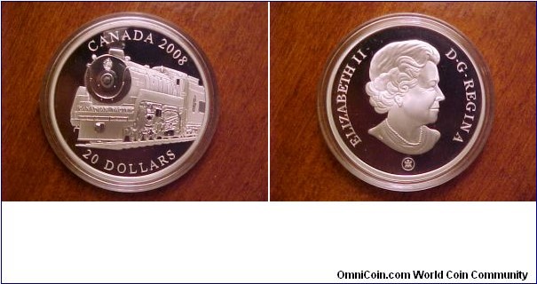 2008 $20 Royal Hudson 1-ounce silver commemorative coin celebrating the Canadian Pacific's Royal Hudson 4-6-4 locomotive!  A beautiful proof to complete my Canadian locomotive set.