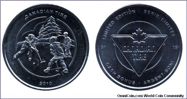 Canada, 1 dollar, 2010, Canadian Tire, Limited Edition, Ice Hockey players.
