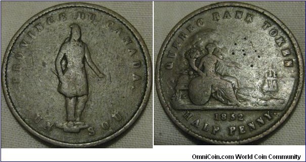 1852 quebec bank token, half penny in fair