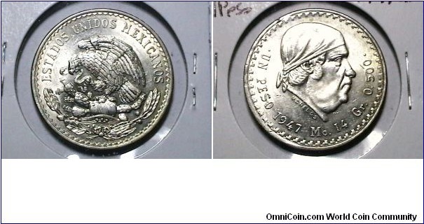 Mexico 1947 1 Peso Km# 456 
