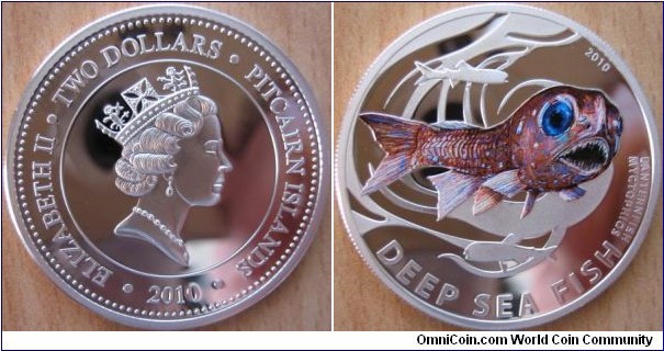 Pitcairn Islands - 2 Dollars - Lantern fish - 15.55 g Ag .925 Proof - mintage 1,000