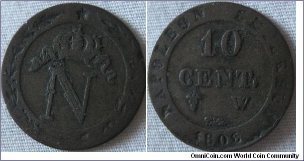 1808 10 centimes W, F grade