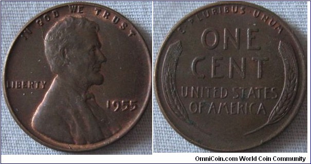 1955 cent,EF with plenty of lustre