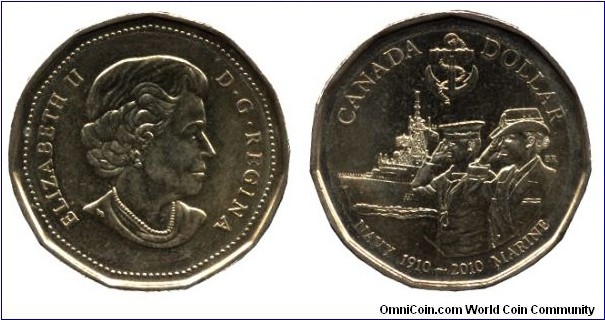 Canada, 1 dollar, 2010, Navy 1910-2010, Queen Elizabeth II.