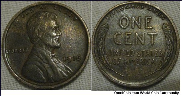 VF 1916 cent, great details and colouration