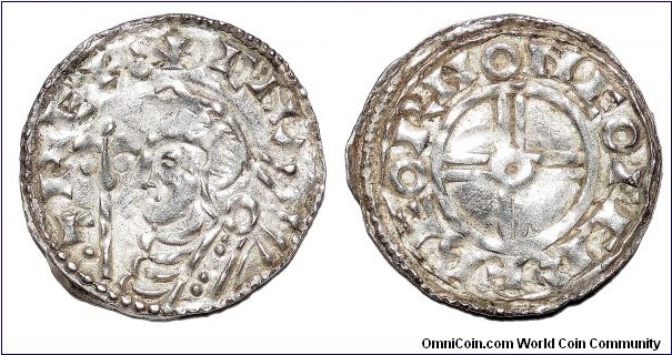 ENGLAND~AR Short-Cross Penny 1016-1035 AD. Anglo-Saxon coinage issued under Viking King:Cnut~The Great. Mint: York. Moneyer: Beorn