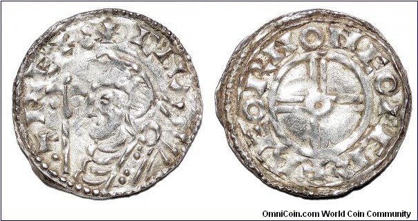 ENGLAND~AR Short-Cross Penny 1016-1035 AD. Anglo-Saxon coinage issued under Viking King:Cnut~The Great. Mint: York. Moneyer: Beorn