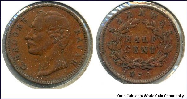 HALF CENT, Sarawak, 1870.