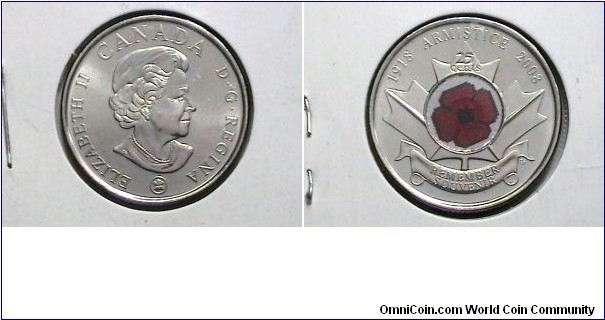 Canada 2008 25 Cents Armistice Day