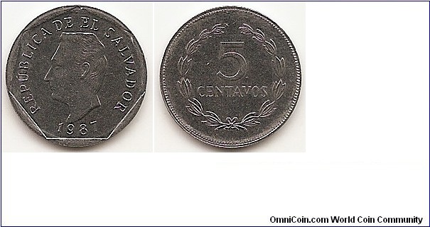 5 Centavos
KM#154
2.0000 g., Stainless Steel, 17 mm.   Obv: Head of Francisco Morazan left, date below Rev: Denomination within wreath