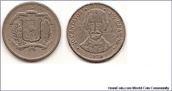 10 Centavos
KM#50
2.5600 g., Copper-Nickel, 17.9 mm.   Obv: National arms Rev: Bust facing divides denomination and weight, date below