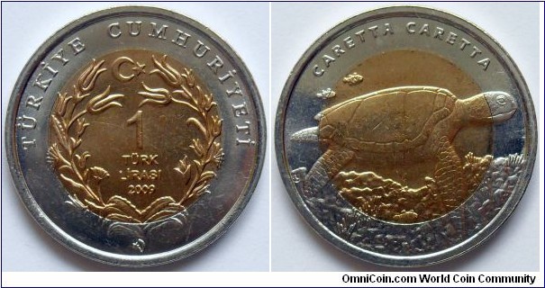 1 lira.
2009. Sea turtle.
Bimetal. Diameter; 26mm.