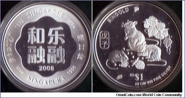 Singapore 2008 SM 1 Dollar.

Year of the Rat.

Singold - expressed as 'U.S.$1'.