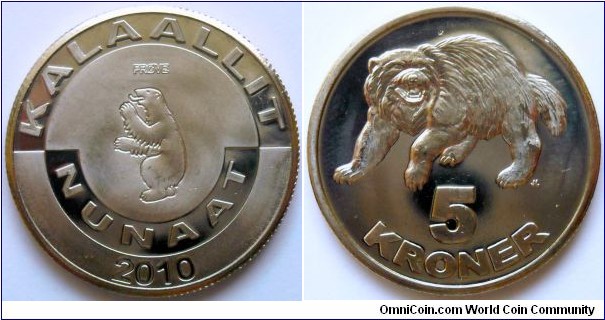 5 kroner.
2010, Greenland.
Wolverine
(Unofficial pattern)