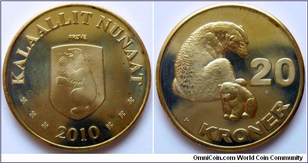 20 kroner.
2010, Greenland.
Polar Bear and cub
(Unofficial pattern)
